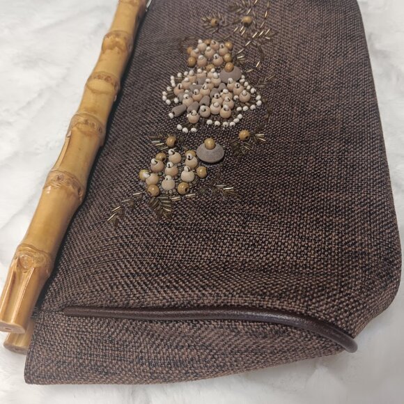 brown beaded clutch with faux bamboo snap closure - Picture 5 of 16